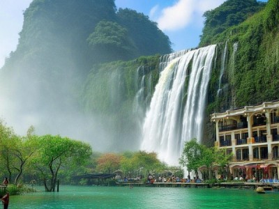 桂林壮丽山水，漓江瀑布，桂林漓江瀑布酒店，高端品质，适合家庭游。