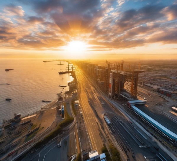 日照东港区，连接海陆两重天的地标性运输枢纽。
